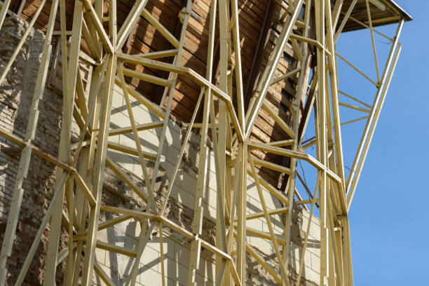 istock Scaffolding Elements Construction. Metal scaffolding tubes and bars. Construction site details. 1034941316