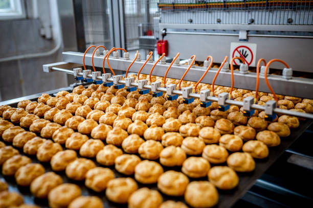 istock Profitrols on a conveyor belt at a bakery plant 1034951646