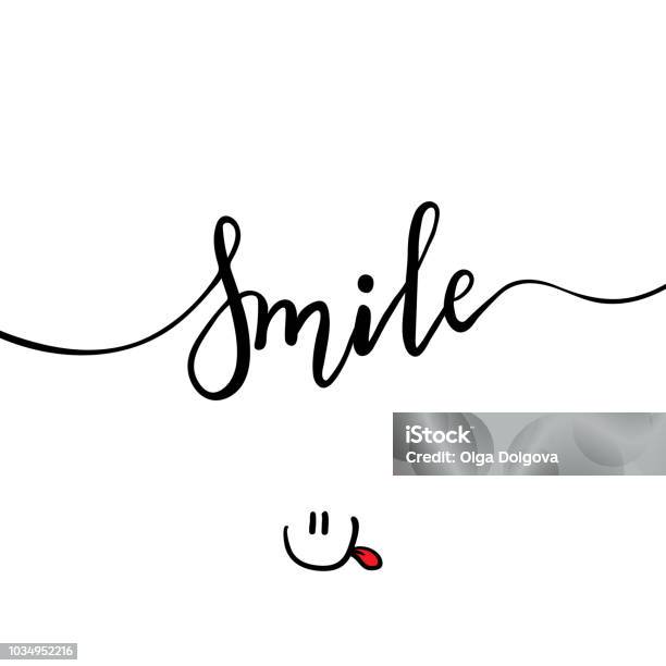 Smile Lettering Vector Cartoon Illustration Funny Cute White Bunny Scandinavian Design For Interior Children Room Print Card Pillow Tshirt Stock Illustration - Download Image Now