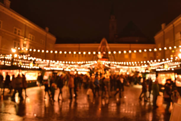 Illumination of Christmas market in Salzburg, Austria. Christmas bokeh lights
