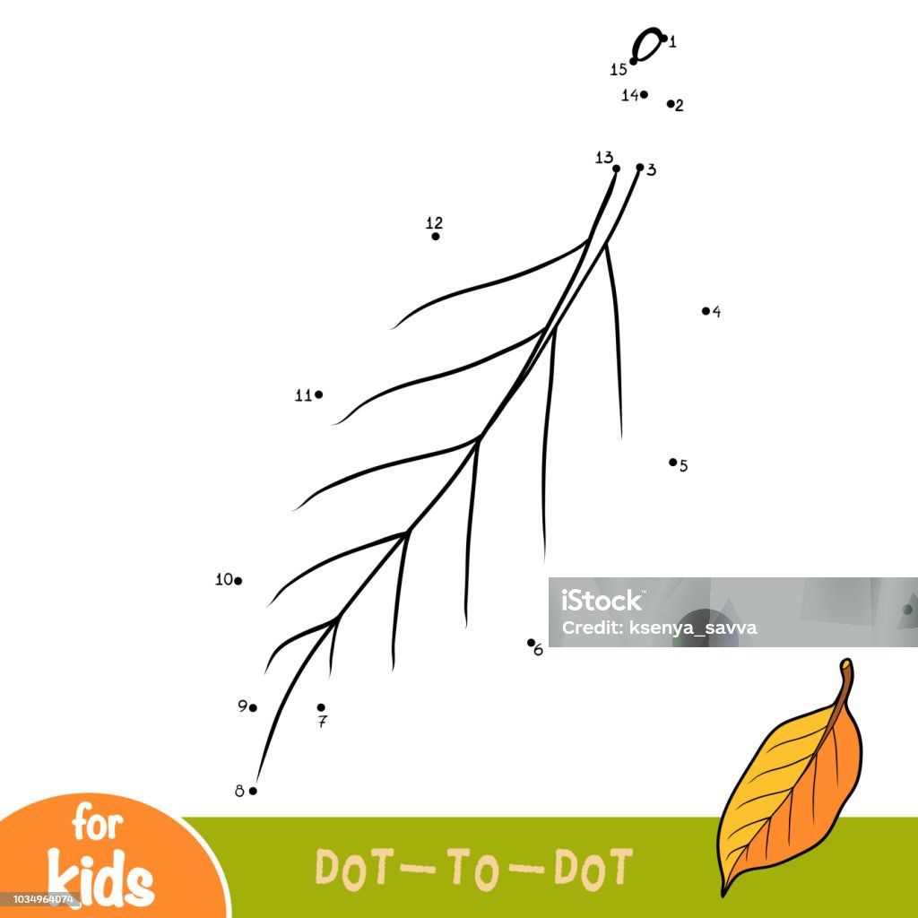 Numbers game, dot to dot game for children, Pear tree leaf Numbers game, education dot to dot game for children, Pear tree leaf Connect the Dots stock vector