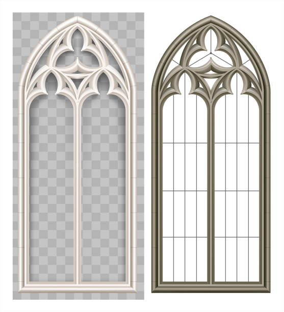 ilustrações de stock, clip art, desenhos animados e ícones de medieval gothic lancet window - indoors window courtyard elegance