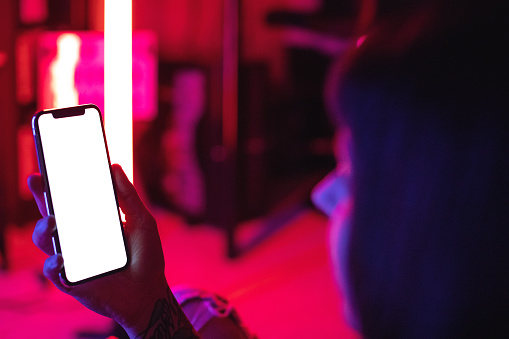 Young Woman Holding Blank Smartphone