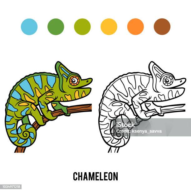 Coloring Book Chameleon Stock Illustration - Download Image Now - Chameleon, Leisure Games, Animal