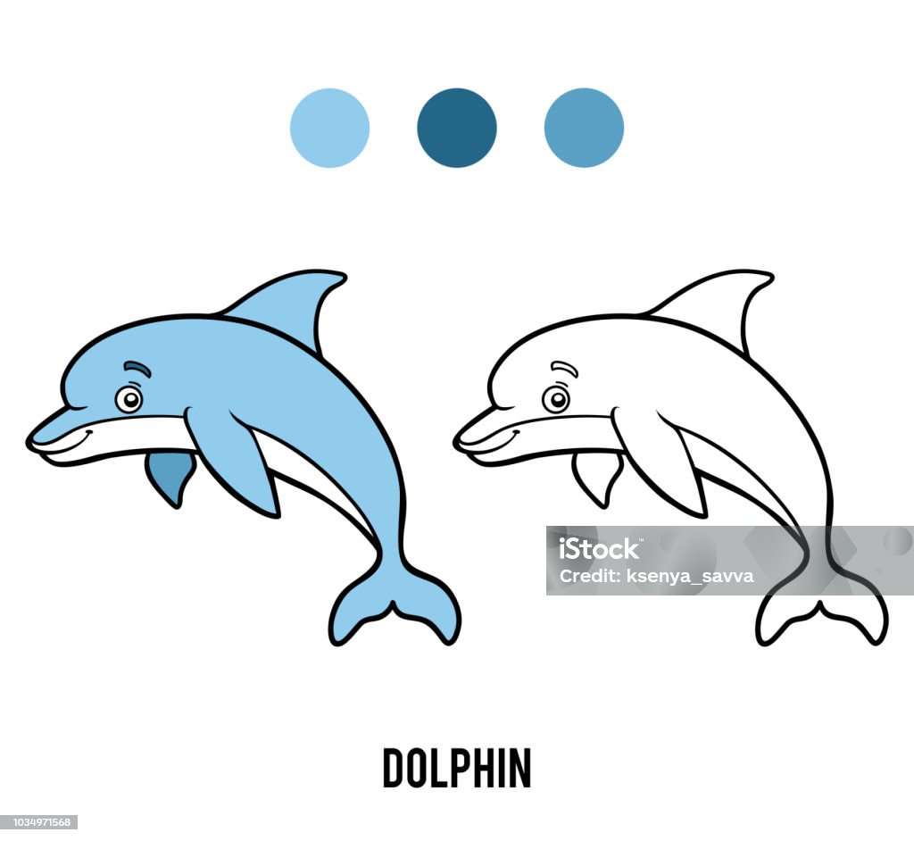 Coloring book, Dolphin Coloring book for children, Dolphin Book stock vector