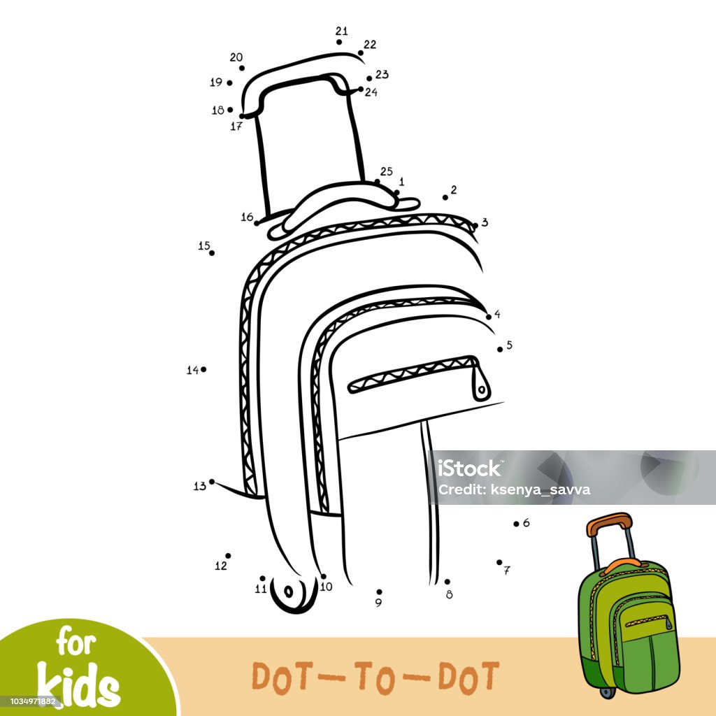 Numbers game, education dot to dot game, Suitcase Numbers game, education dot to dot game for children, Suitcase Adventure stock vector