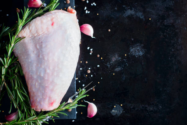 istock Fresh raw turkey meat on a dark background, selective focus 1034987312