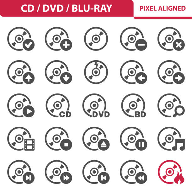 ilustrações de stock, clip art, desenhos animados e ícones de cd, dvd, blu-ray icons - blu ray disc