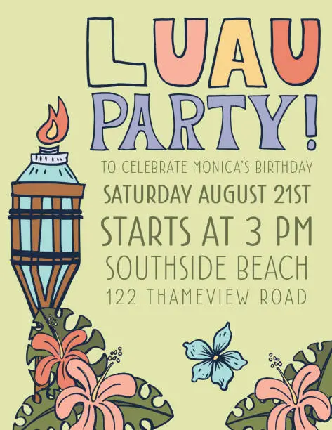 Vector illustration of Hand Drawn Luau Party Invitation Template