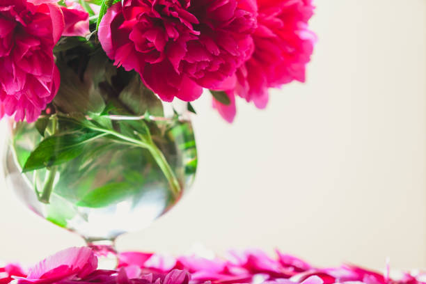 istock red peonies in glass vase stand on table 1035004654