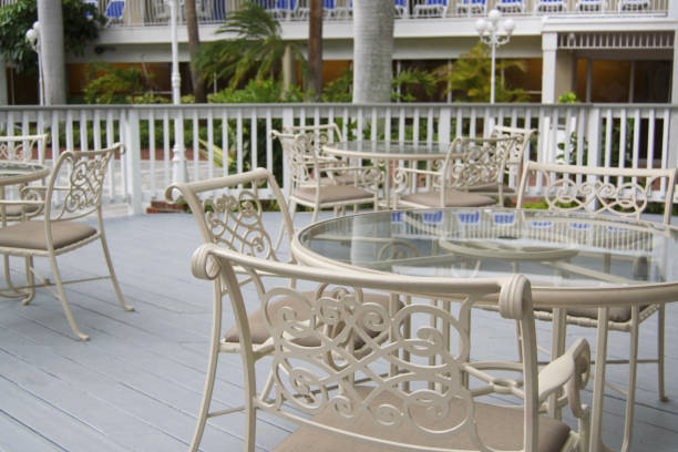 istock Outdoor Tables on Wooden Deck 1035011050