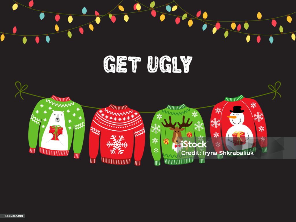 Cute banner for Ugly Sweater Christmas Party Cute banner for Ugly Sweater Christmas Party for your decoration Christmas stock vector