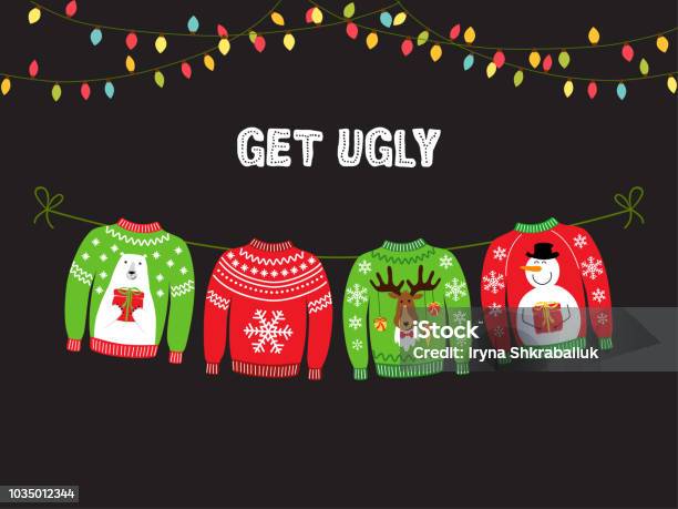 Cute Banner For Ugly Sweater Christmas Party Stock Illustration - Download Image Now - Christmas, Christmas Sweater, Ugliness