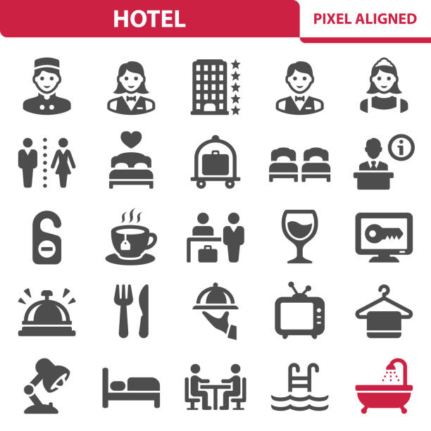Hotel Icons Professional, pixel perfect icons, EPS 10 format. bellhop stock illustrations