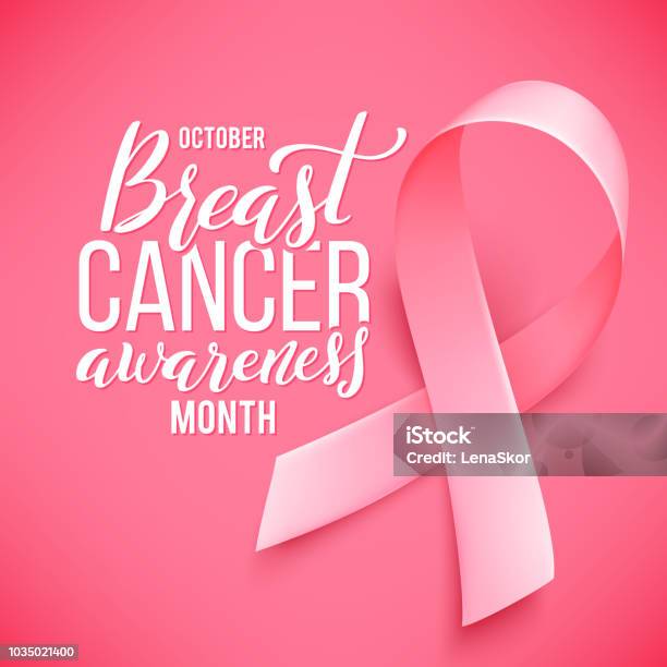 Poster With Handdrawn Lettering Breast Cancer Realistic Pink Ribbon Stock Illustration - Download Image Now