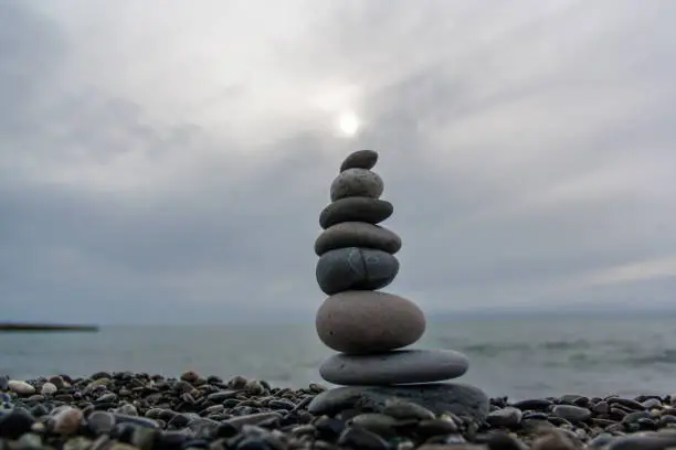 Stone tower on the beach, Sochi