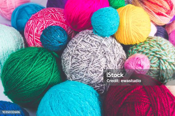 Colored Balls Of Yarn Colorful Background With Yarn Ball Stock Photo - Download Image Now