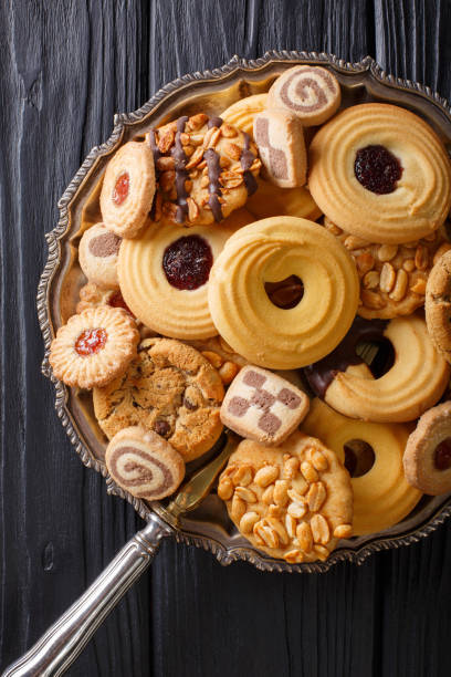 istock Biscuit mix with various fillings on a plate, vertical view from above 1035053838