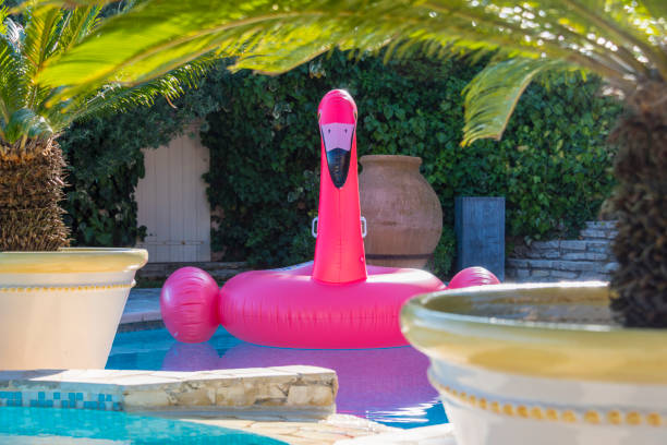 istock View on blue swimming pool with Plam 1035056878