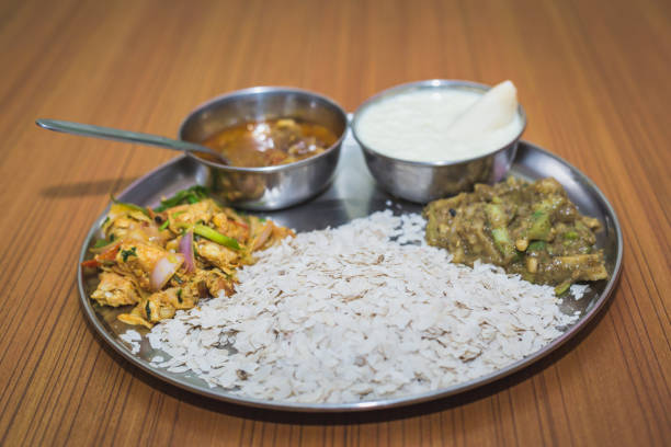 istock Nepali Style Snacks on the Plate with Meat ,Curd and Pickle.Khaja Set 1035057218