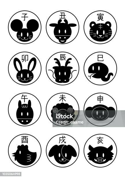 Zodiac Chinois Zodiac Japonais  Ensemble Dicônes Vecteurs libres de droits et plus d'images vectorielles de Tigre