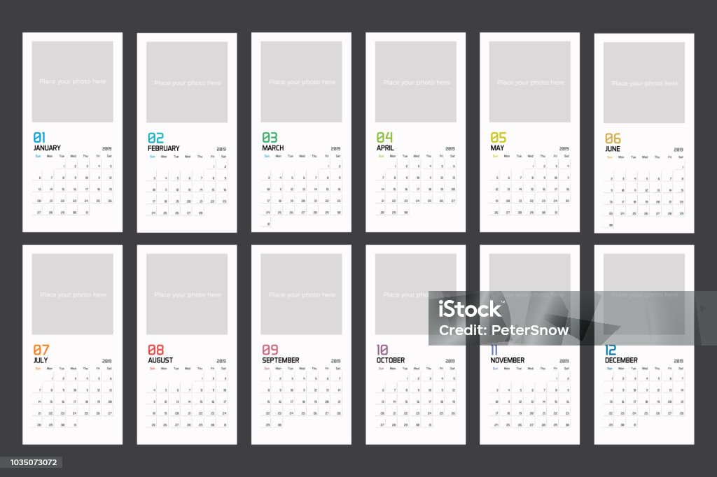 Modern minimal vertical Calendar Planner Template for 2019. Vector design editable template vector eps10 Calendar stock vector