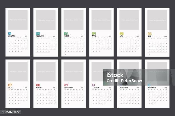Modern Minimal Vertical Calendar Planner Template For 2019 Vector Design Editable Template Stock Illustration - Download Image Now
