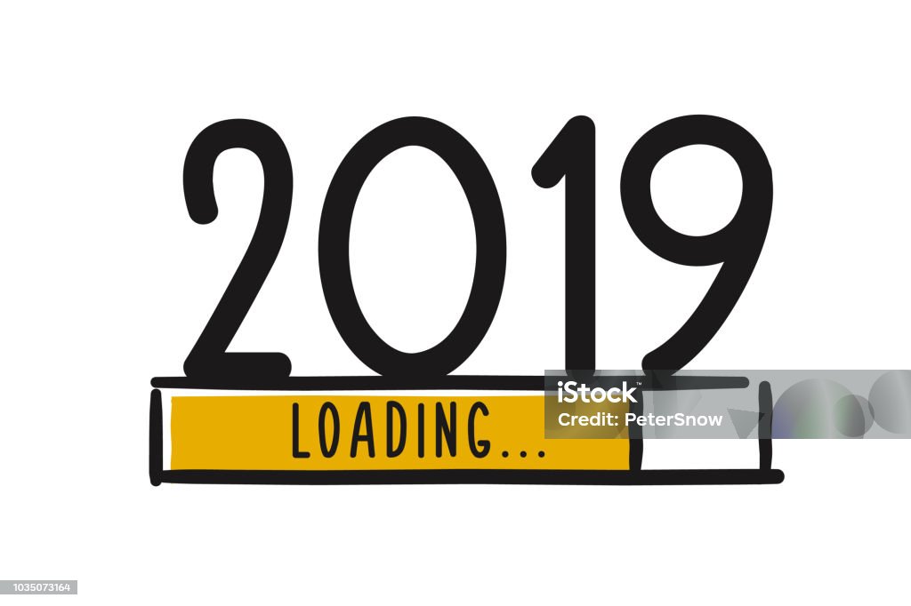Doodle new year download screen. Progress bar almost reaching new year's eve. Vector illustration with 2019 loading vector eps10 2019 stock vector
