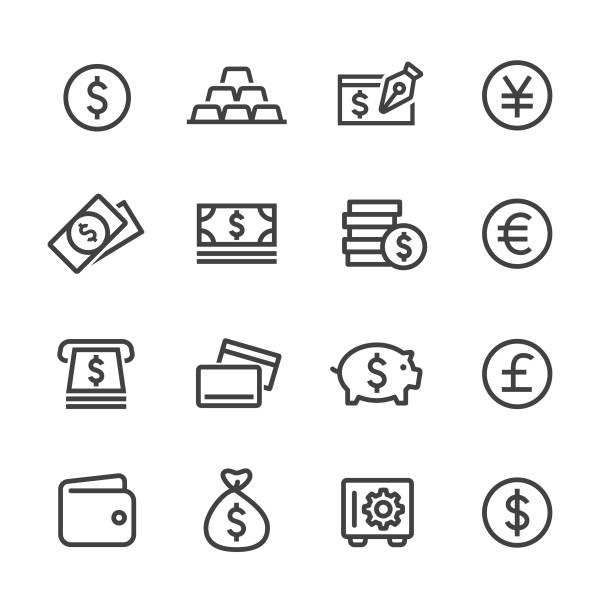 illustrazioni stock, clip art, cartoni animati e icone di tendenza di icone del denaro - serie line - euro symbol