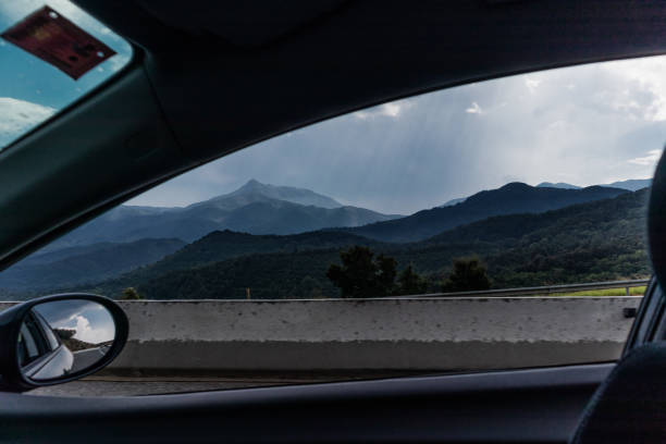View from a car window on a mountain landscape