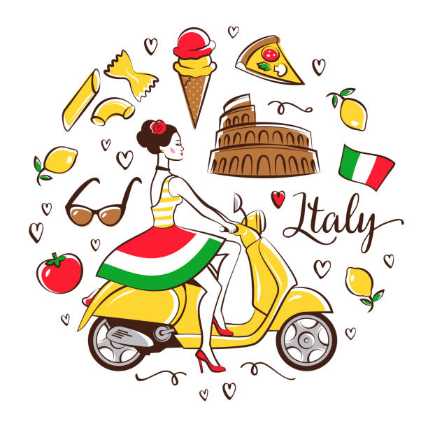 italienische symbole - vibrant color tomato vegetable pasta stock-grafiken, -clipart, -cartoons und -symbole