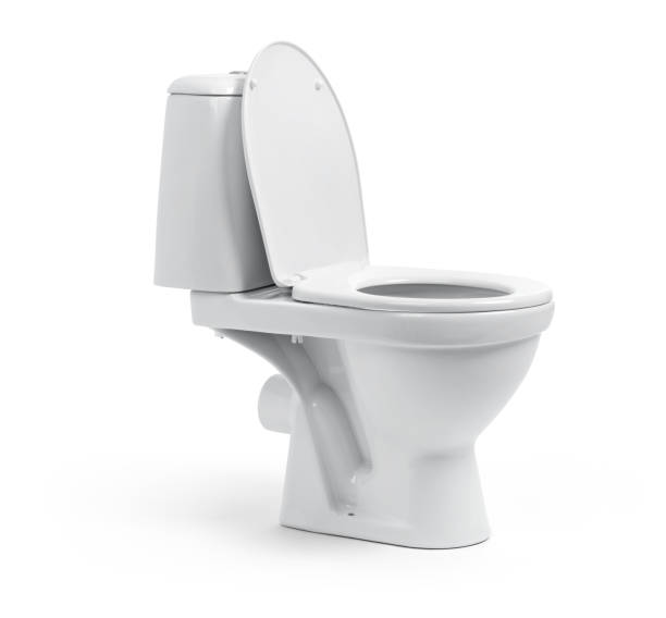 wc-schüssel isoliert auf weißem hintergrund - toilette stock-fotos und bilder