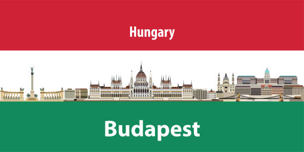 wektor abstrakcyjna karta podróżna z flagą węgier i budapesztu pejzaż - hungary hungarian culture hungarian flag flag stock illustrations