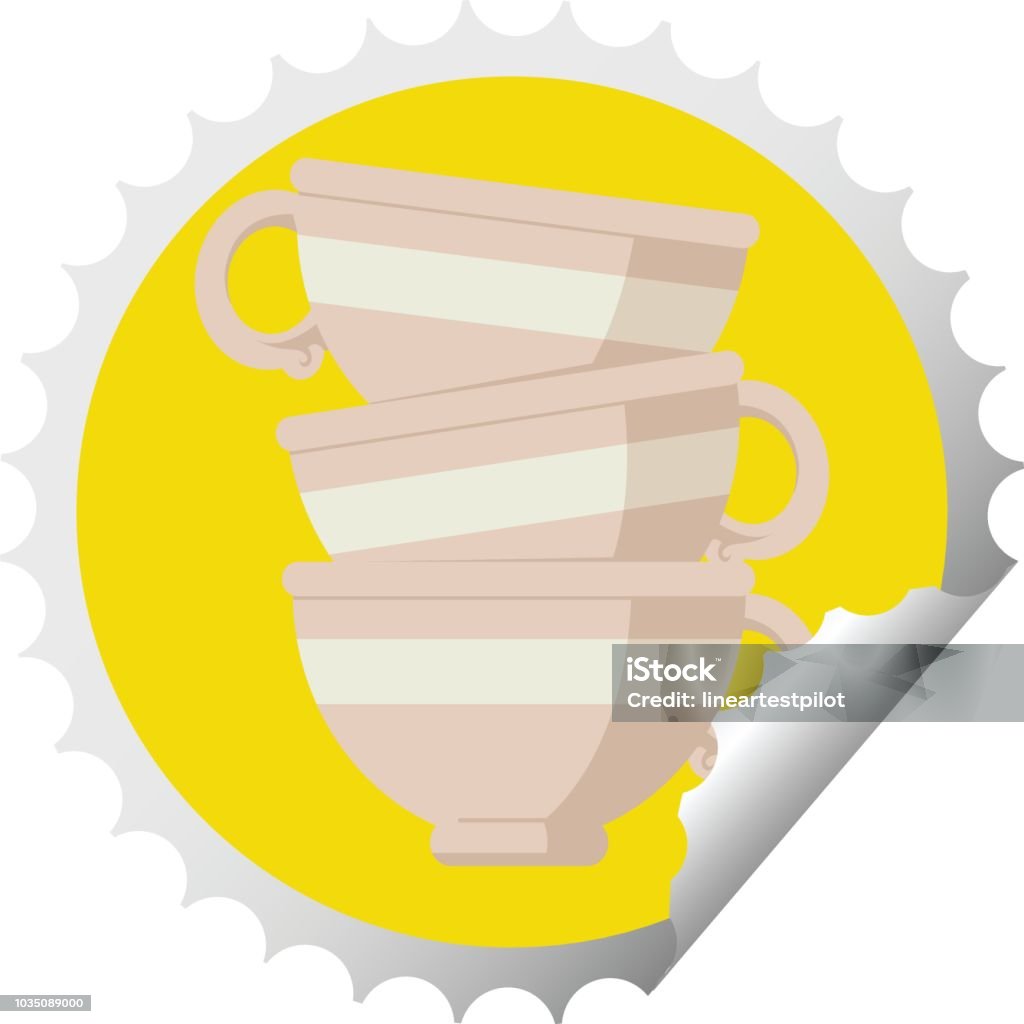 Cup Stack Sticker Stack Of Cups Round Sticker Stamp Stock Illustration - Download Image ...