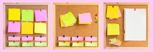 istock Corkboard or noticeboard with blank colorful sticky notes pad on pink background. 1035089052