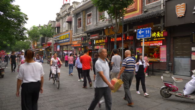 day time wuhan city famous walking street panorama 4k china