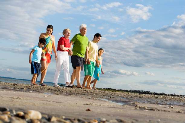 istock Surface shot of Hispanic family walking on beach 1035100288