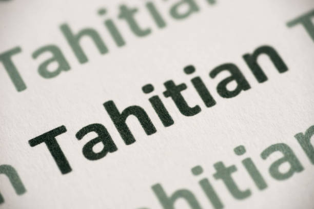 istock word Tahitian language printed on paper macro 1035107596