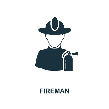 Fireman icon. Monochrome style design from professions collection. UI. Pixel perfect simple pictogram fireman icon. Web design, apps, software, print usage.