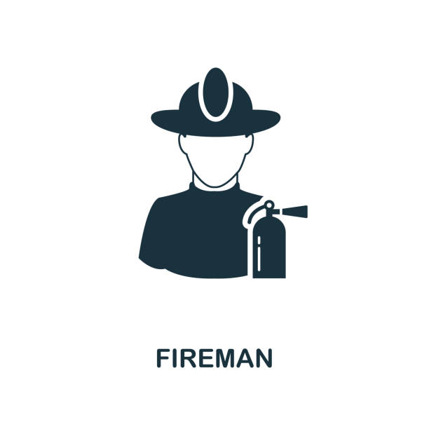 Fireman icon. Monochrome style design from professions icon collection. UI. Pixel perfect simple pictogram fireman icon. Web design, apps, software, print usage. Fireman icon. Monochrome style design from professions collection. UI. Pixel perfect simple pictogram fireman icon. Web design, apps, software, print usage. silhouette of firefighter logo stock illustrations