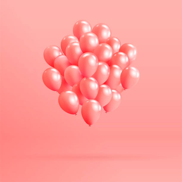istock Realistic glossy helium balloons floating on pink background. Vector 3D balloons for birthday, party, wedding or promotion banners or posters. Vivid illustration in pastel colors. 1035108002