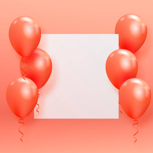 istock Realistic glossy helium balloons and paper floating on orange background. Vector 3D balloons for birthday, party, wedding or promotion banners or posters. Vivid illustration in pastel colors. 1035108032