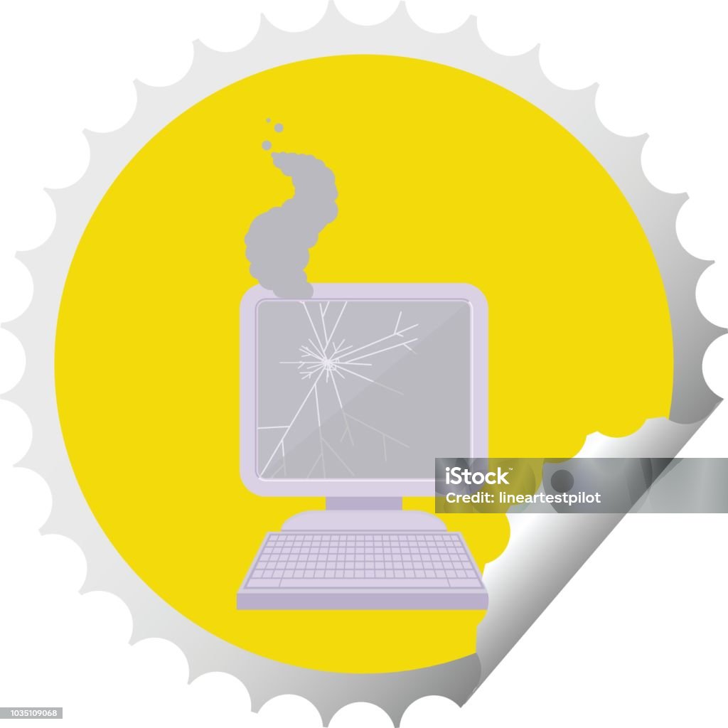 Breaking Computer Sticker Broken Computer Round Sticker Stamp Stock Illustration - Download Image ...