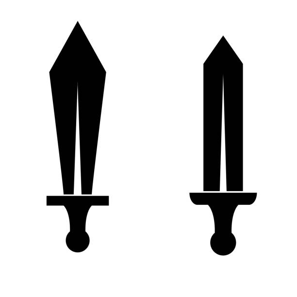 ilustrações, clipart, desenhos animados e ícones de ícone de espada, silhueta no fundo branco - sword