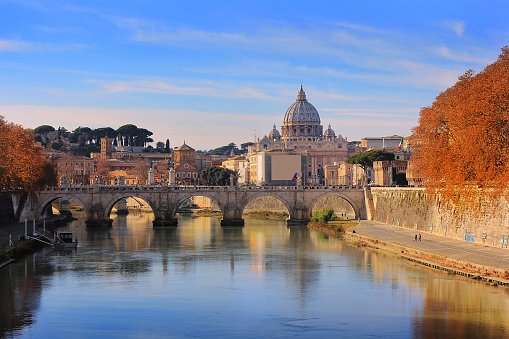 autumn landscape with view at Vatican City and Bridge Ponte Vittorio II, Rome, Italy