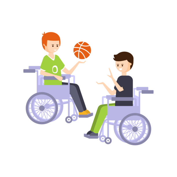 ilustrações, clipart, desenhos animados e ícones de deficiente físicos pessoa vivendo uma vida completamente feliz com deficiência ilustração com caras em cadeiras de rodas jogando basquete a sorrir - disablement