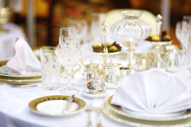 Beautiful table set for some festive event, party or wedding reception