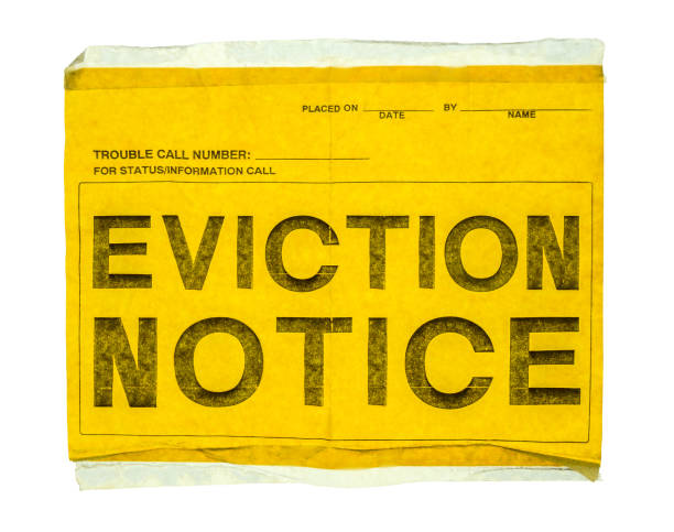 Isolated Eviction Notice Isolated Eviction Notice On Yellow Paper With Sticky Tap On A White Background foreclosure stock pictures, royalty-free photos & images
