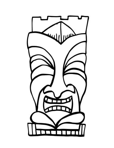 Vector illustration of Hand Drawn Fun Cartoon Style Tropical Tiki Tribal Mask