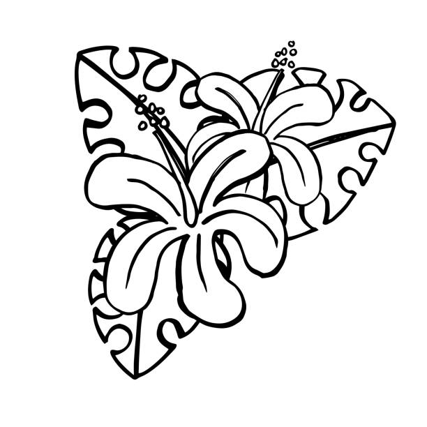 Hand Drawn Fun Cartoon Style Tropical Flower And Monstera Leaf
